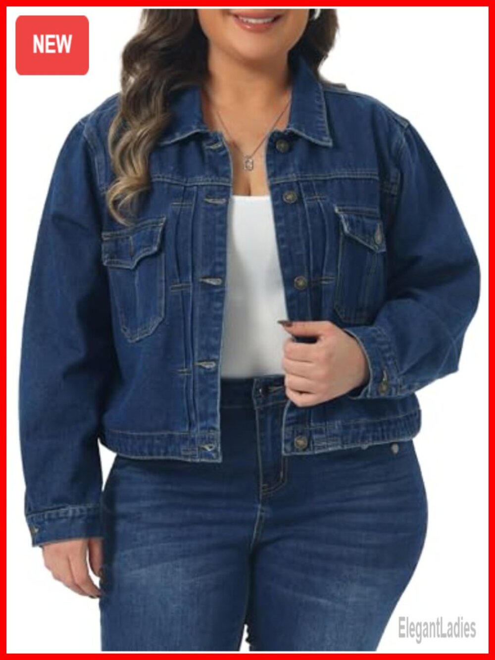 Women Plus Size Long Sleeve Button Down Denim Jean Jacket Trucker